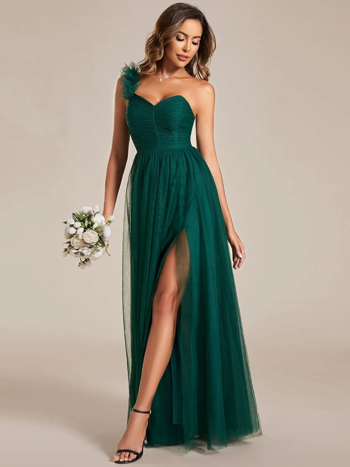 Ever-Pretty Women's One Shoulder Sleeveless Pleated A-Line Floor Length Bridesmaid Dresses 01911