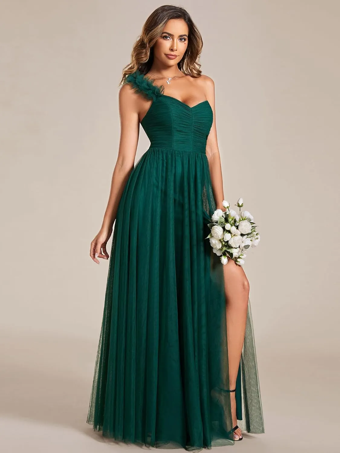 Ever-Pretty Women's One Shoulder Sleeveless Pleated A-Line Floor Length Bridesmaid Dresses 01911