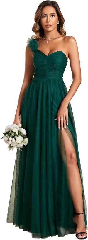 Ever-Pretty Women's One Shoulder Sleeveless Pleated A-Line Floor Length Bridesmaid Dresses 01911