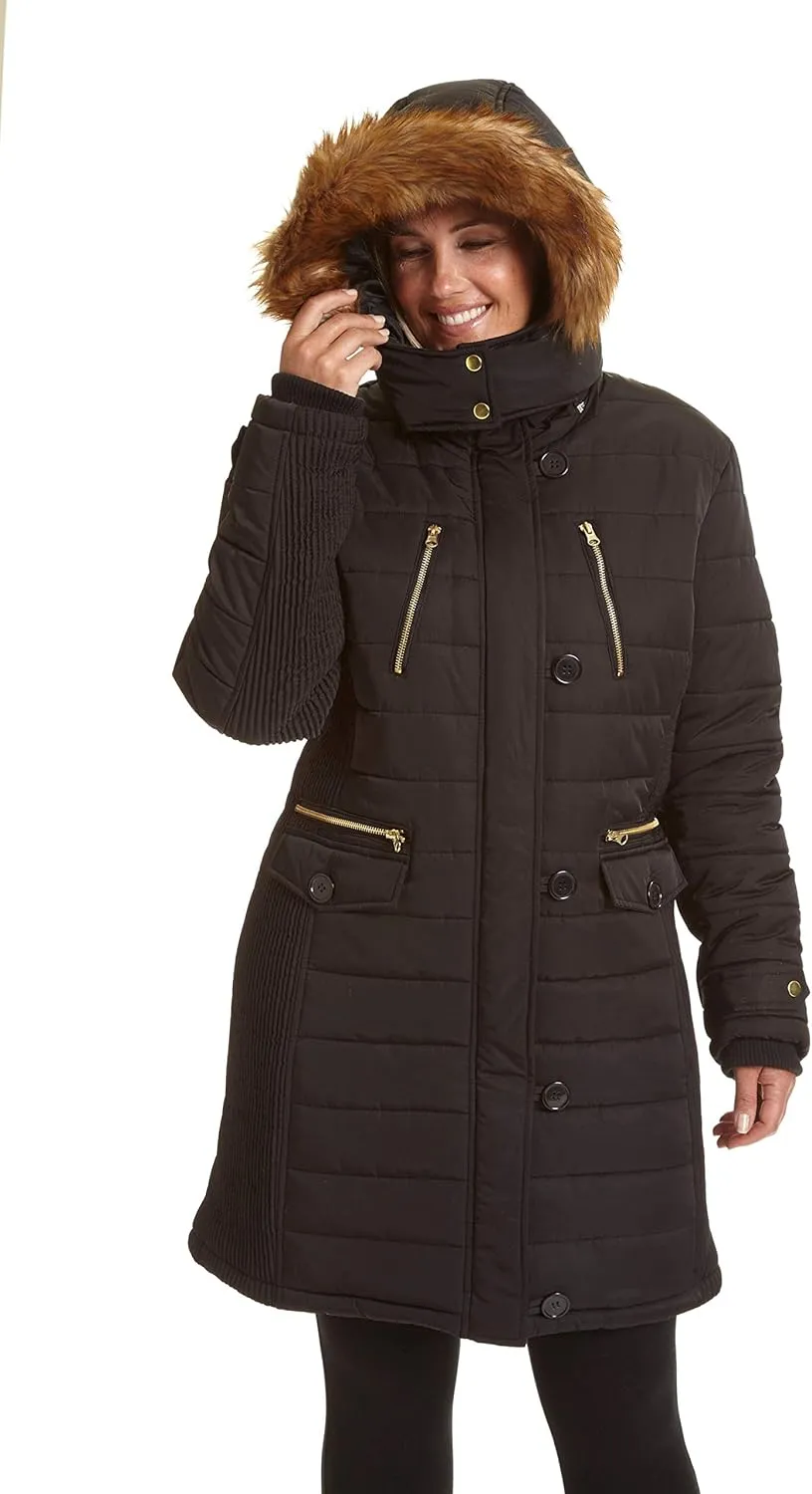 Excelled Women's 3/4 Length Hooded Puffer Jacket