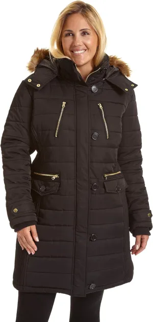 Excelled Women's 3/4 Length Hooded Puffer Jacket