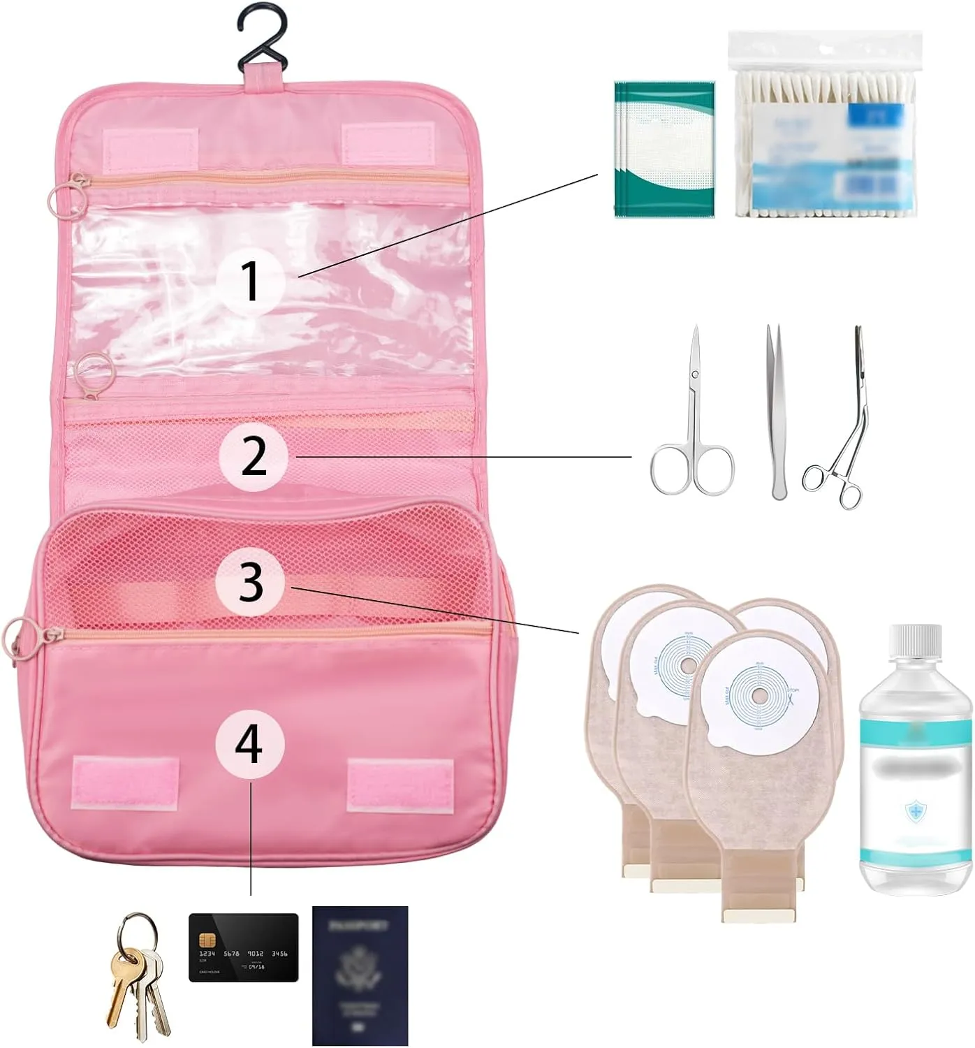 Exquisite Travel Bag for Ostomy and Colostomy Supplies - The Ultimate Choice for Post - Surgery Individuals, Featuring Hanging Setup and Stylish Covers Tailored for Women (Pink)