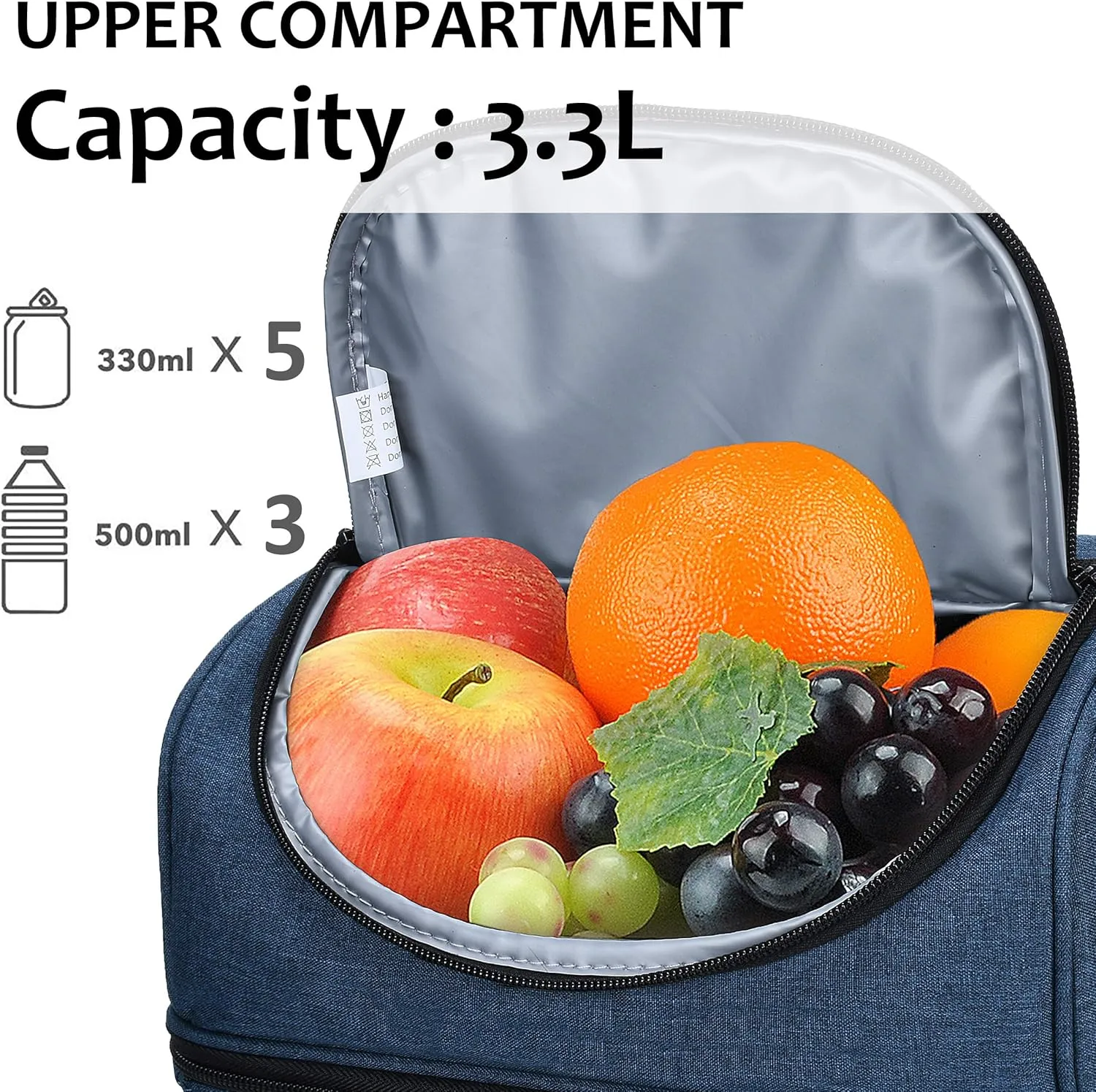 Extra Large Lunch Bag - 13L/ 22 Can, Insulated & Leakproof Adult Reusable Meal Prep Bento Box Cooler Tote for Men & Women with Dual Compartment By Tirrinia, Dark Blue