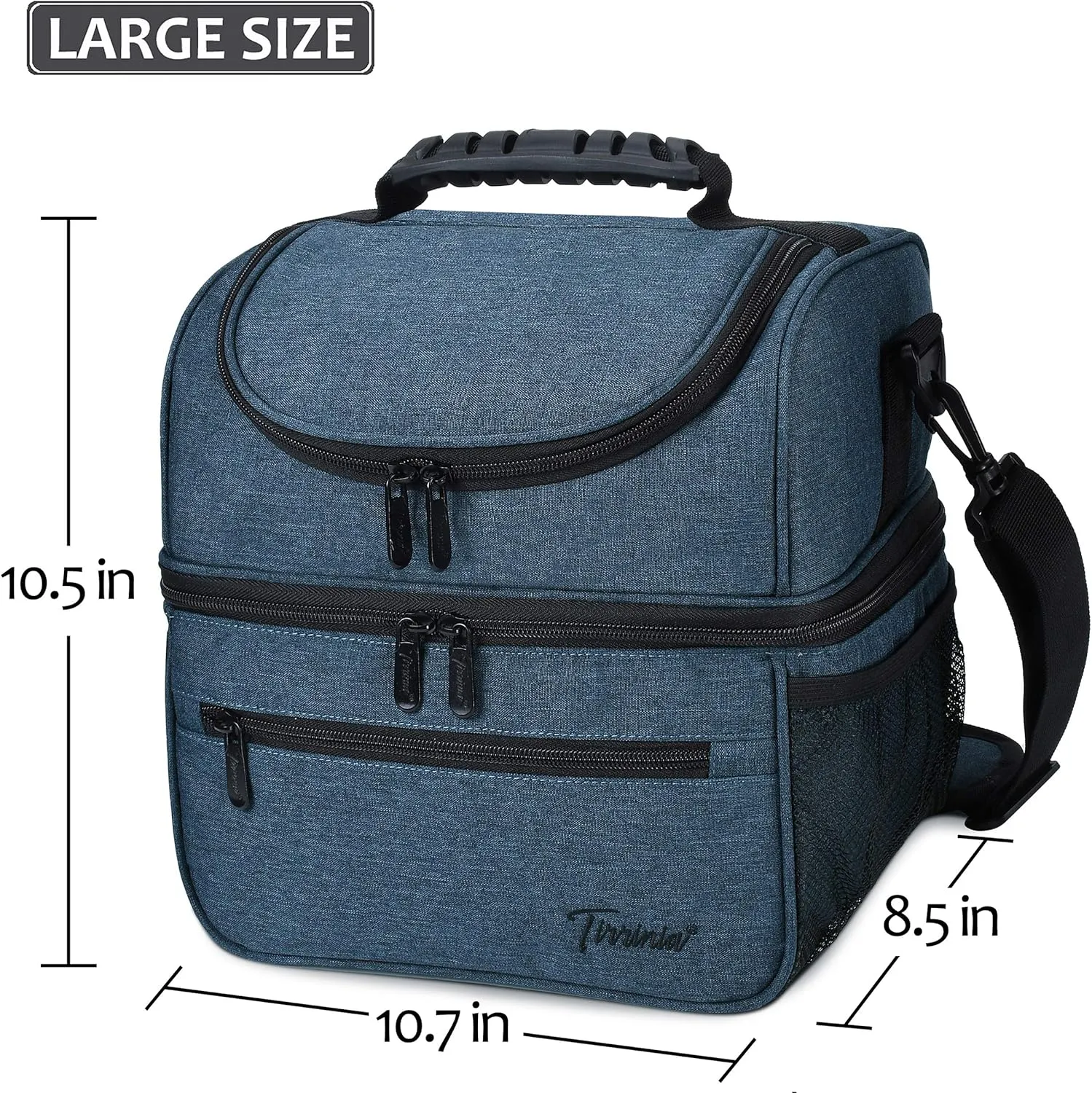 Extra Large Lunch Bag - 13L/ 22 Can, Insulated & Leakproof Adult Reusable Meal Prep Bento Box Cooler Tote for Men & Women with Dual Compartment By Tirrinia, Dark Blue