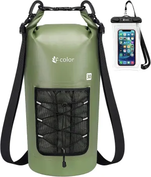 F-color Waterproof Dry Bag Backpack - 5L/10L/20L/30L/40L Lightweight Roll Top Pouch With Phone Case for Kayaking, Beach, Boating, Paddleboarding, Camping, Fishing