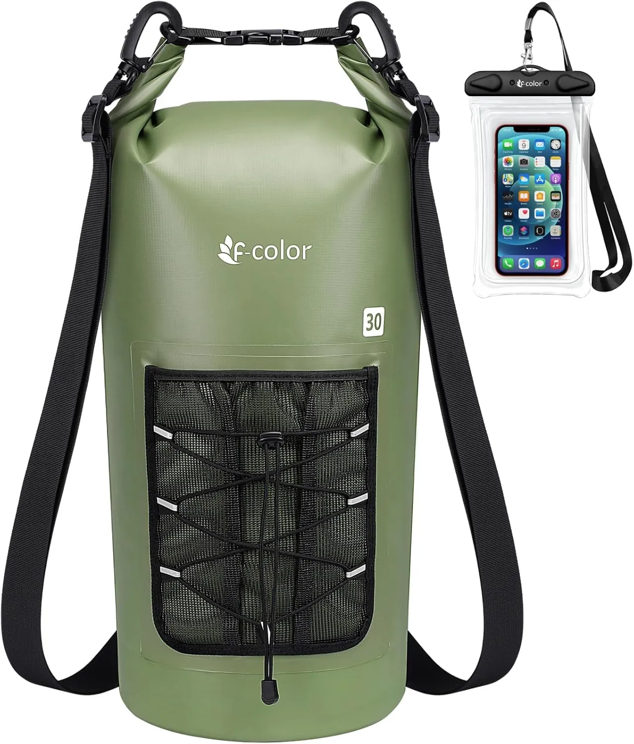 F-color Waterproof Dry Bag Backpack - 5L/10L/20L/30L/40L Lightweight Roll Top Pouch With Phone Case for Kayaking, Beach, Boating, Paddleboarding, Camping, Fishing
