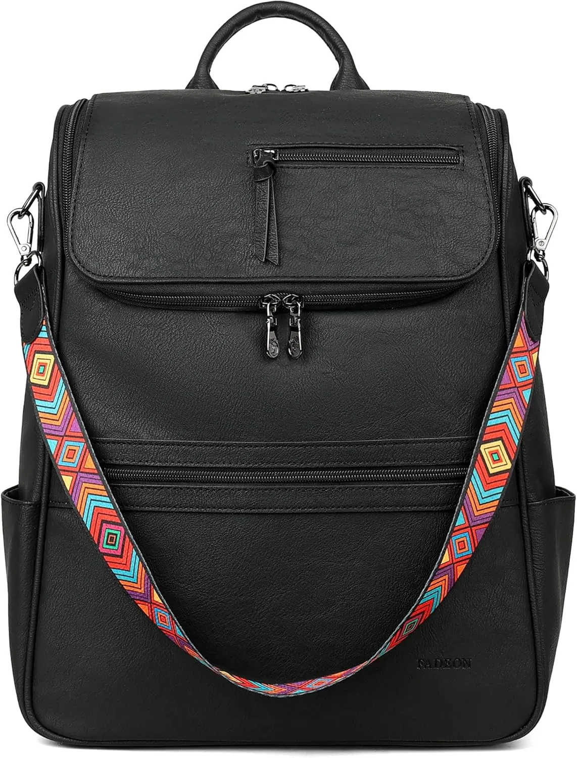 FADEON Laptop Backpack for Women Leather Travel Backpack with Laptop Compartment, Designer PU Shoulder Laptop Bag Black