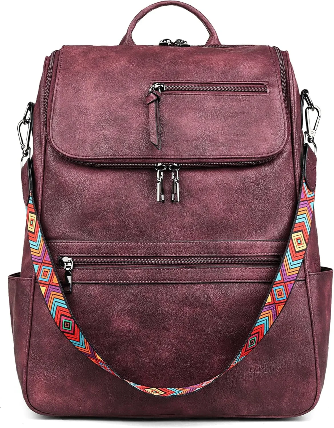 FADEON Laptop Backpack for Women Leather Travel Backpack with Laptop Compartment, Designer PU Shoulder Laptop Bag Red
