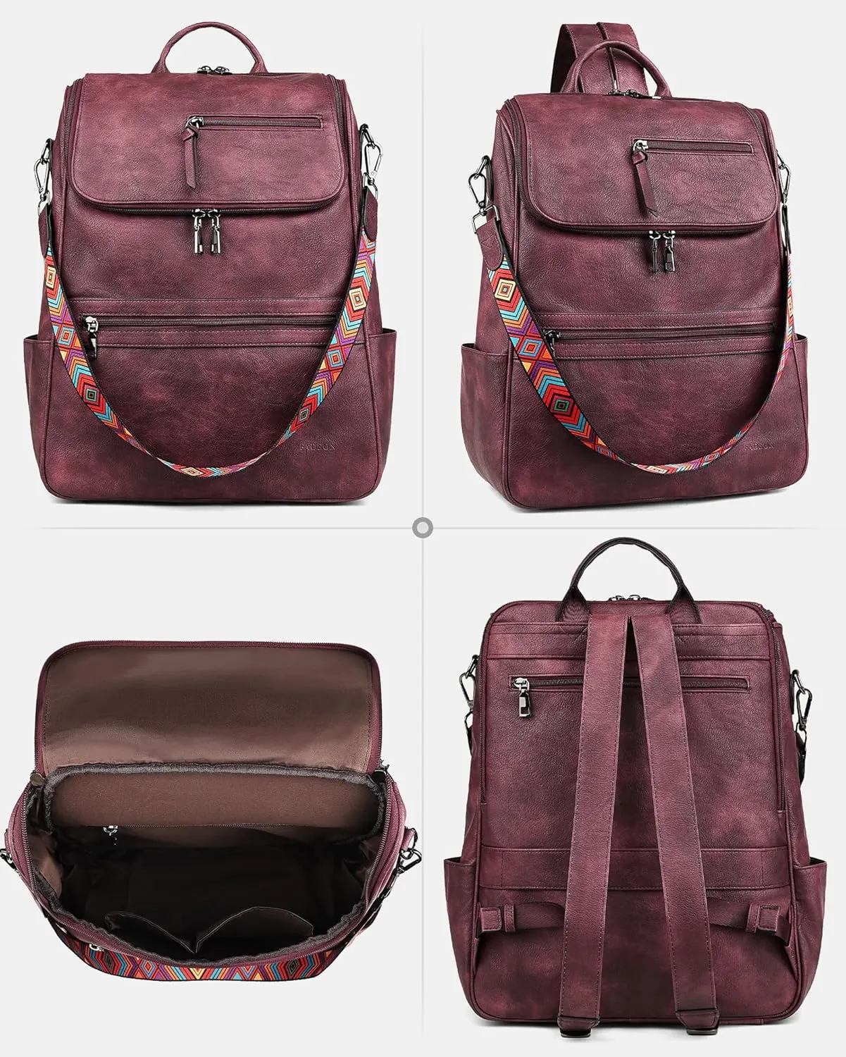 FADEON Laptop Backpack for Women Leather Travel Backpack with Laptop Compartment, Designer PU Shoulder Laptop Bag Red