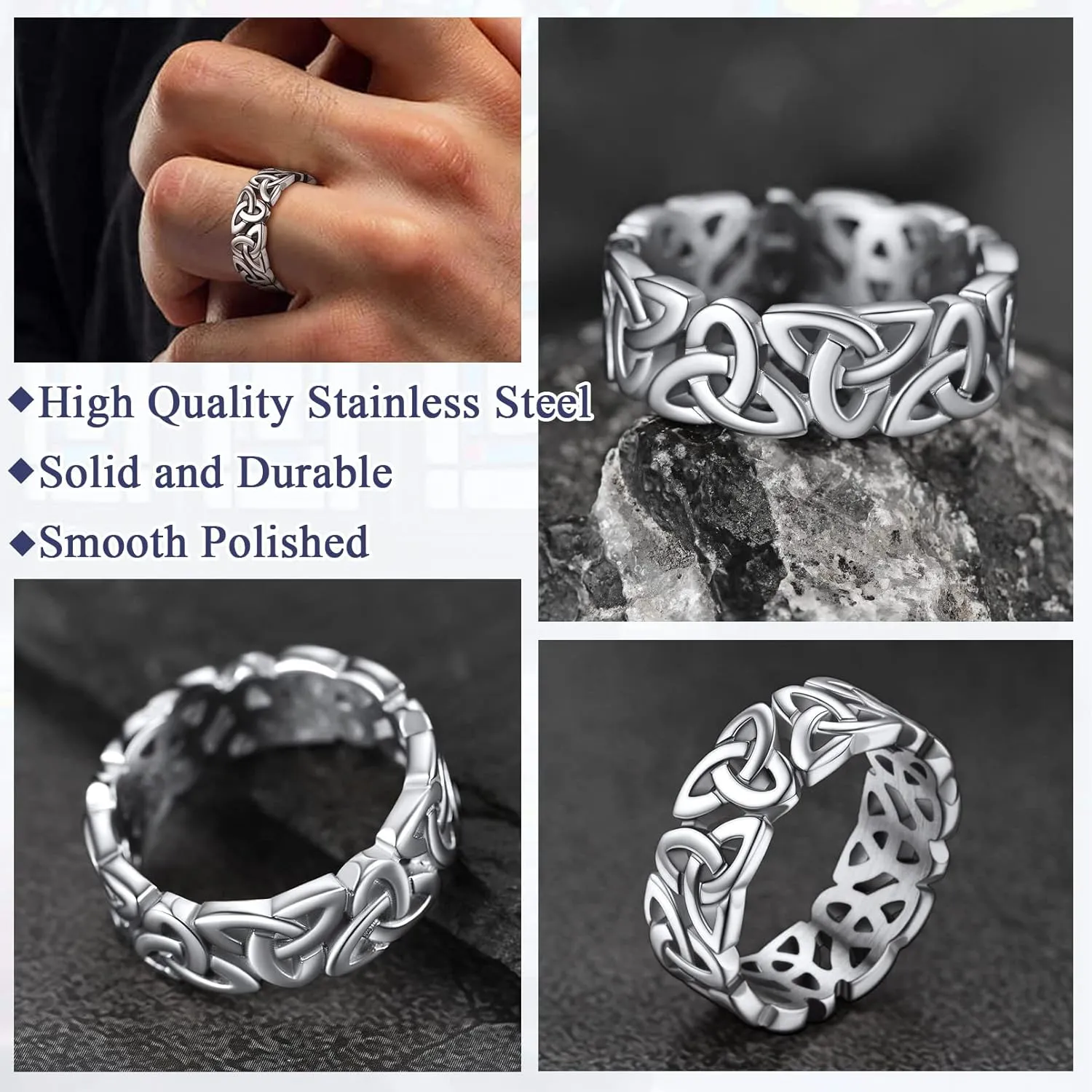 FaithHeart Celtic Knot Band Rings for Men Women, Stainless Steel/18K Gold Plated Viking Wedding Bands with Delicate Gift Packaging