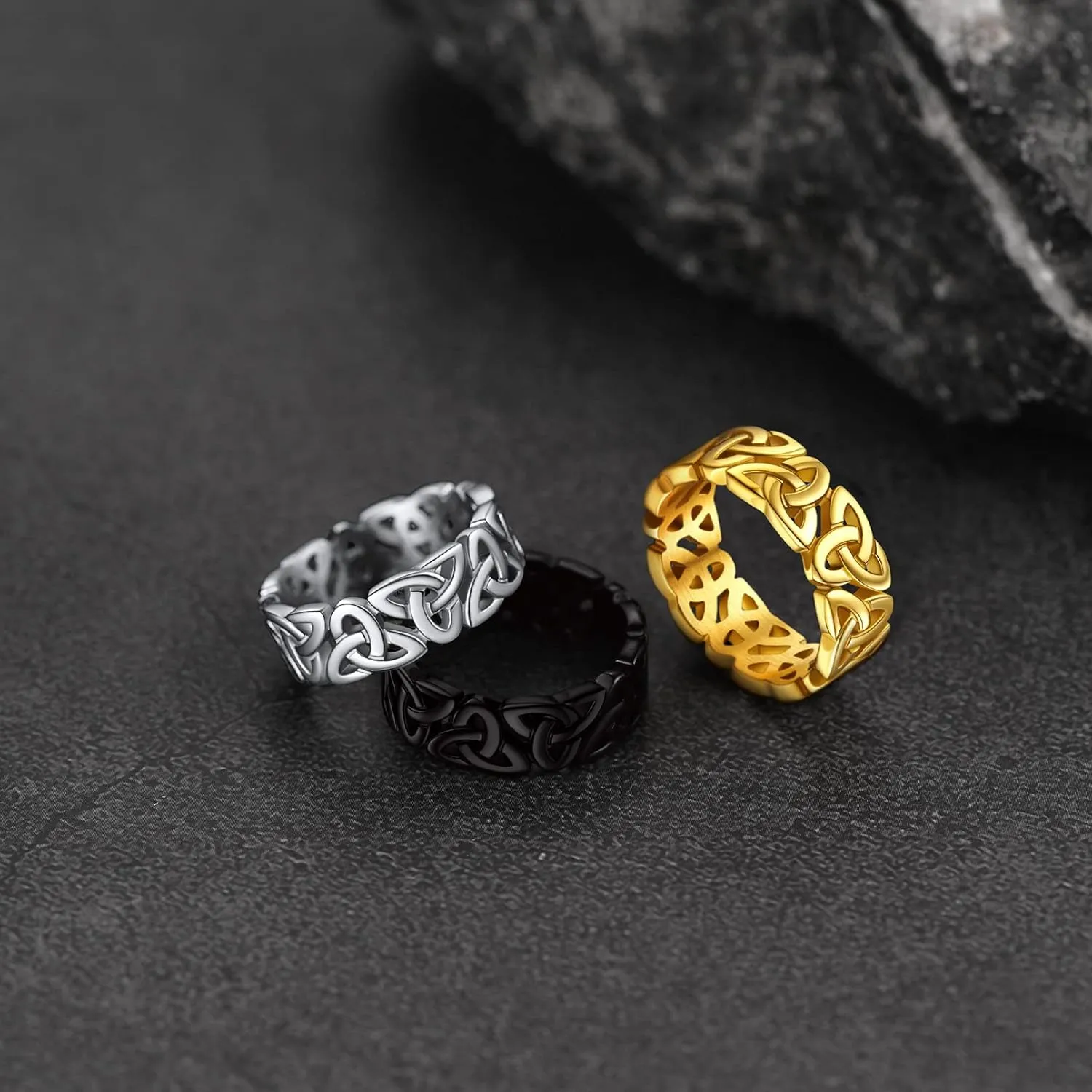 FaithHeart Celtic Knot Band Rings for Men Women, Stainless Steel/18K Gold Plated Viking Wedding Bands with Delicate Gift Packaging