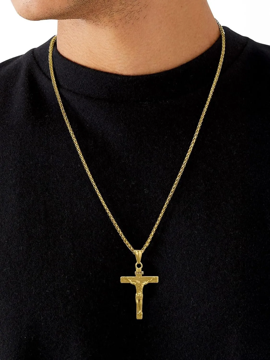 FaithHeart Cross Necklace for Men, Silver/Black/Gold Crucifix Necklace Stainless Steel Pendant with Cuban Chain Jesus Cross Necklaces Religious Gifts for Men