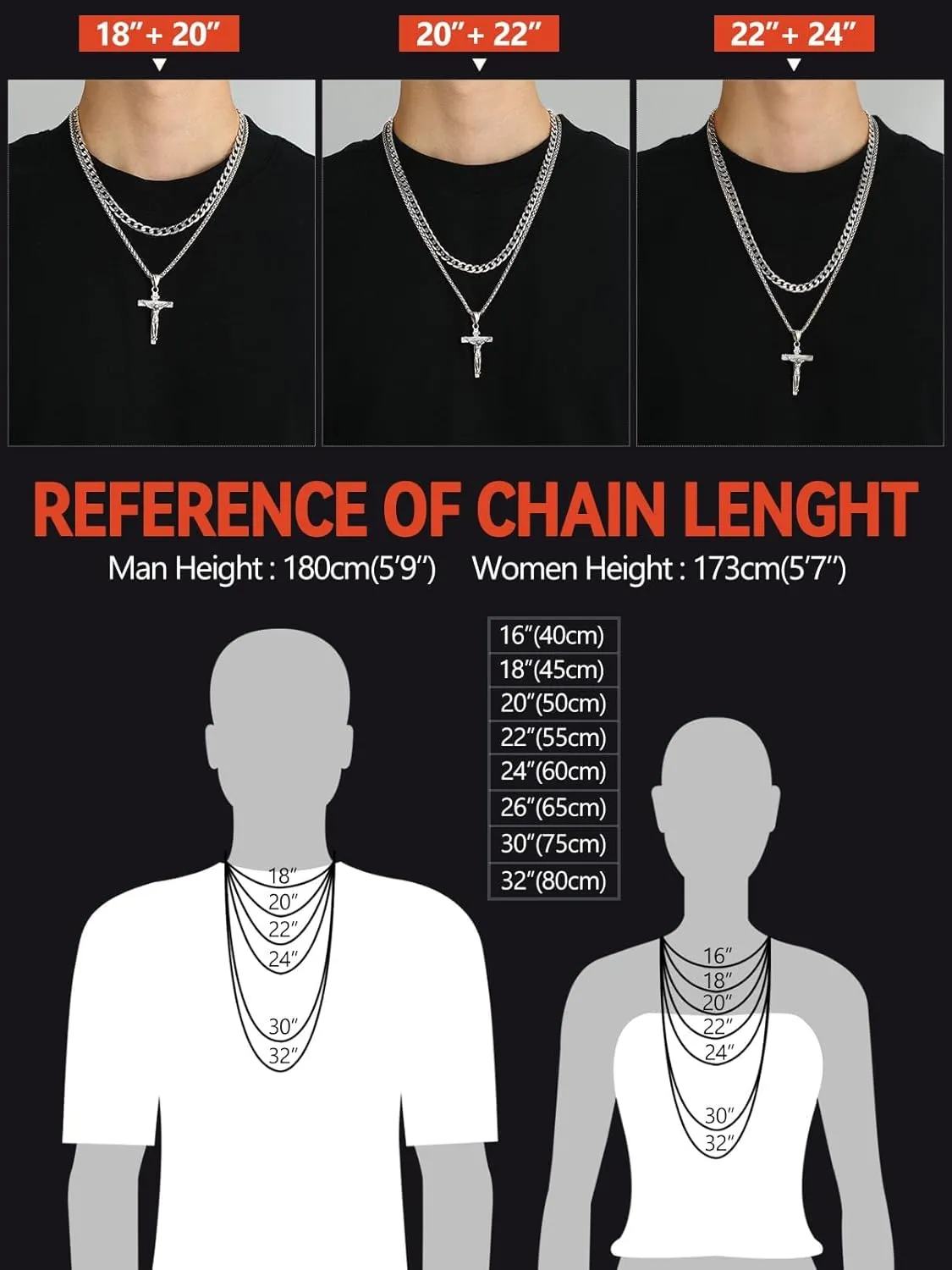 FaithHeart Cross Necklace for Men, Silver/Black/Gold Crucifix Necklace Stainless Steel Pendant with Cuban Chain Jesus Cross Necklaces Religious Gifts for Men