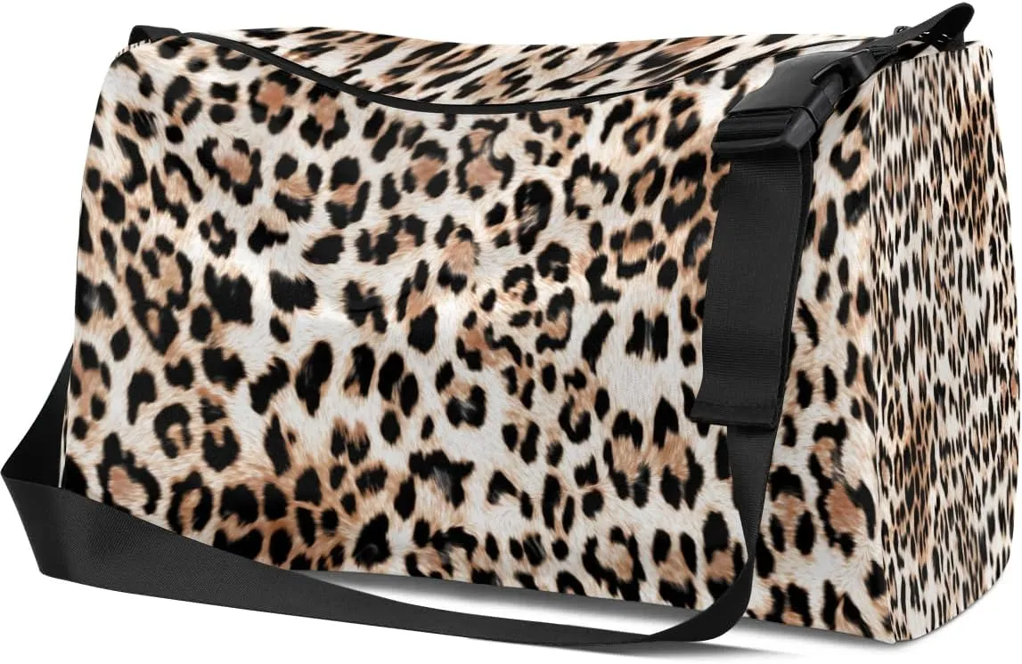 Fashion Leopard Skin Small Gym Bag for Men Women Workout Sport Duffle Bag Waterproof Weekender Overnight Bag Lightweight Carry on Tote Bag Crossbody Shoulder Travel Bag for Swim Yoge Dance