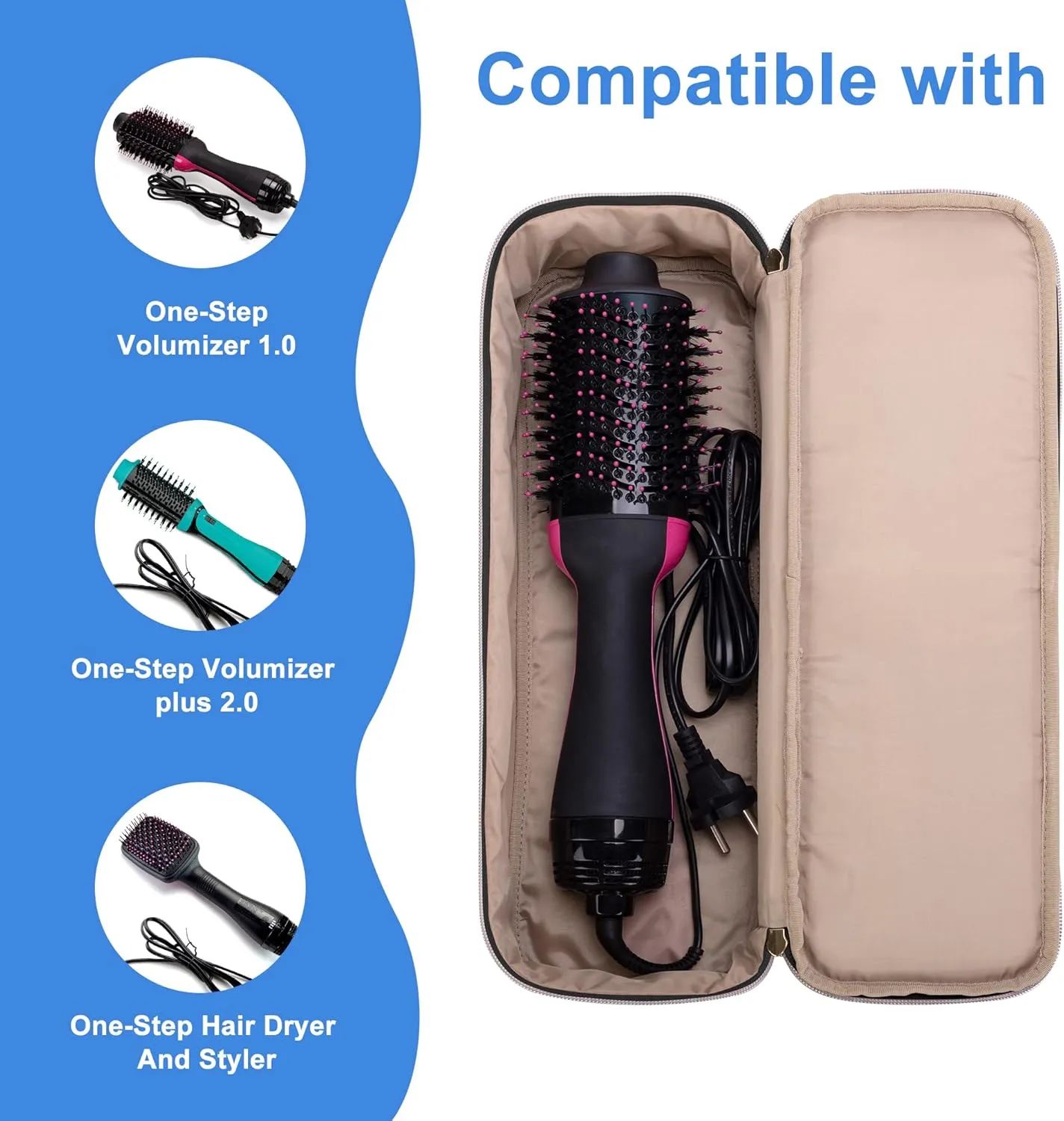 Fasrom Double Layer Travel Case Compatible with REVLON One Step Blow Hair Dryer Brush Volumizer Original 1.0, Plus 2.0 and Styler, Black (Bag Only, Patent Design)