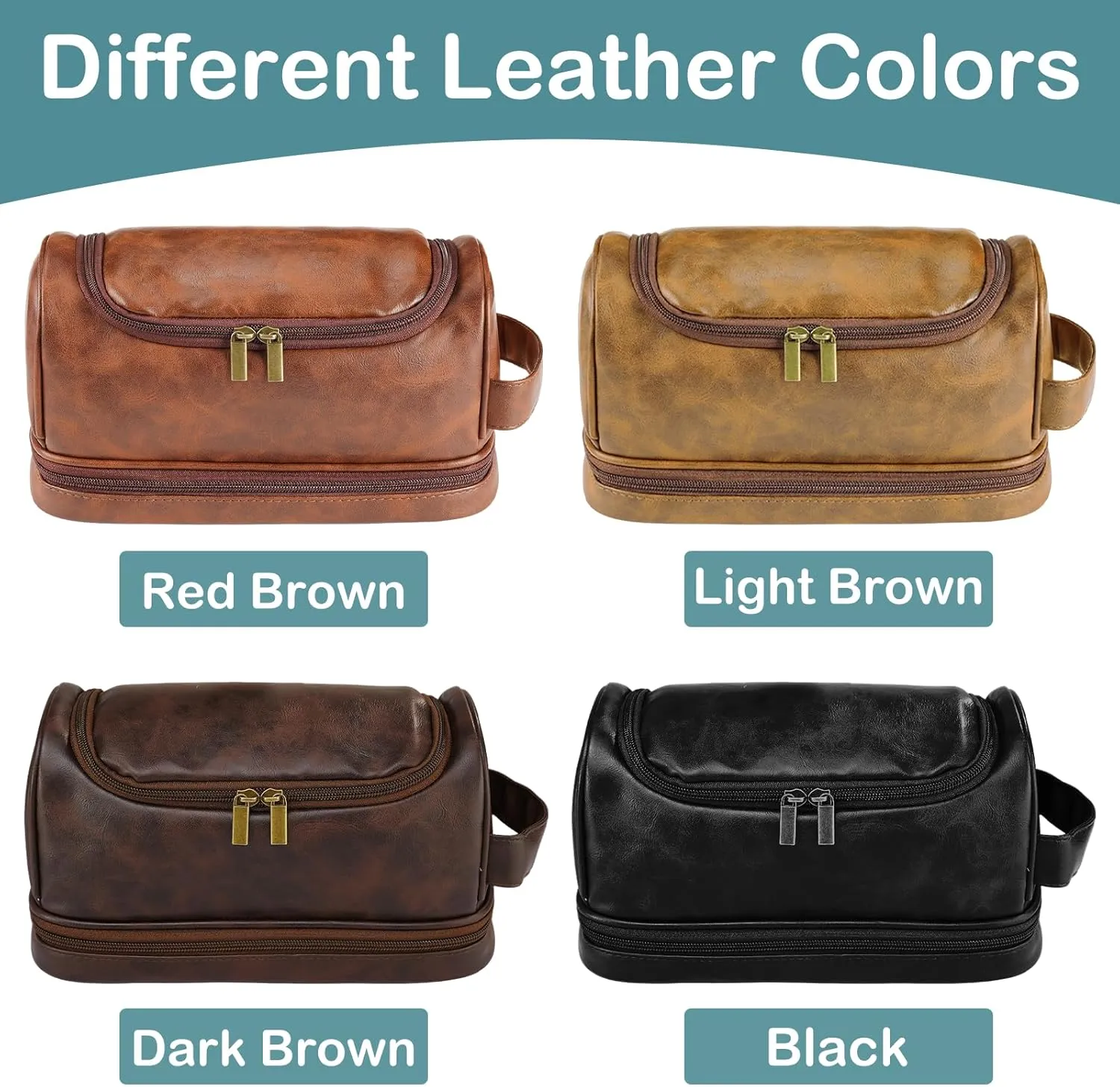 Father's Day Gifts, Personalized Toiletry Bag for Men, Custom Leather Travel Dopp Kit, Waterproof Hygiene Cosmetic Bag, Engraved with Pattern and Text, Gifts for Birthday, Anniversary, Christmas