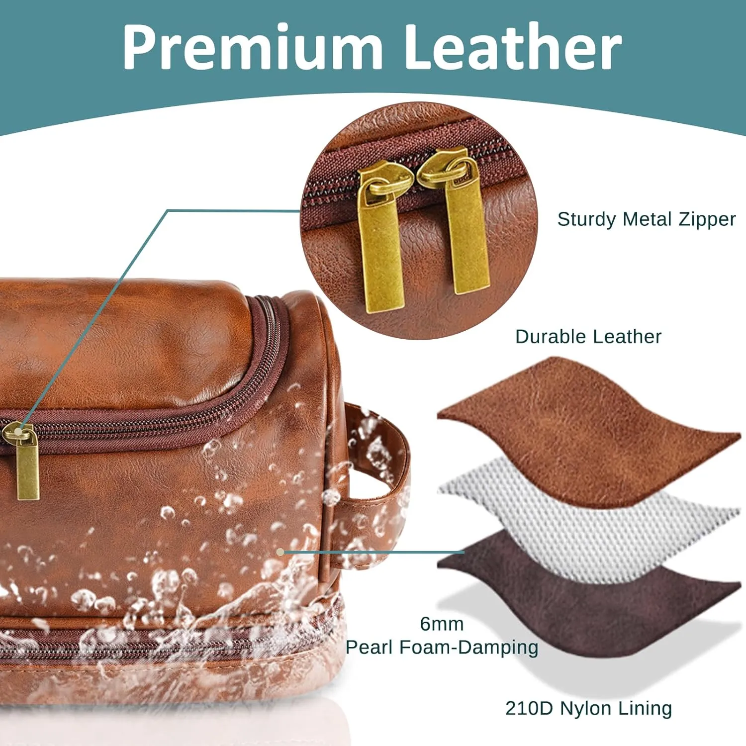 Father's Day Gifts, Personalized Toiletry Bag for Men, Custom Leather Travel Dopp Kit, Waterproof Hygiene Cosmetic Bag, Engraved with Pattern and Text, Gifts for Birthday, Anniversary, Christmas