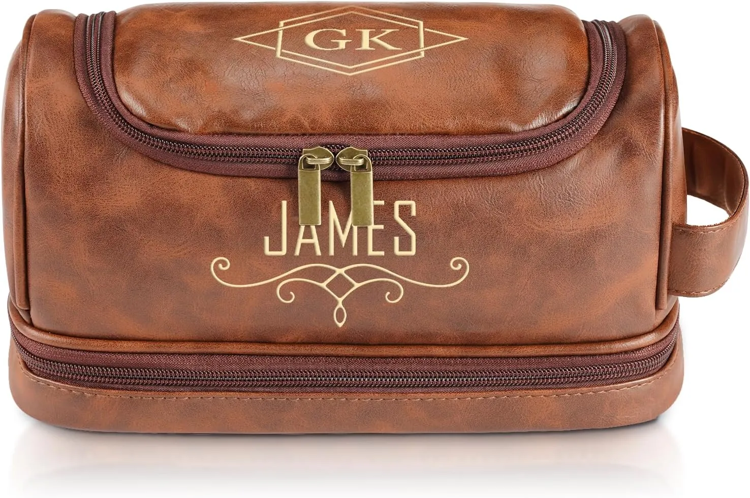 Father's Day Gifts, Personalized Toiletry Bag for Men, Custom Leather Travel Dopp Kit, Waterproof Hygiene Cosmetic Bag, Engraved with Pattern and Text, Gifts for Birthday, Anniversary, Christmas