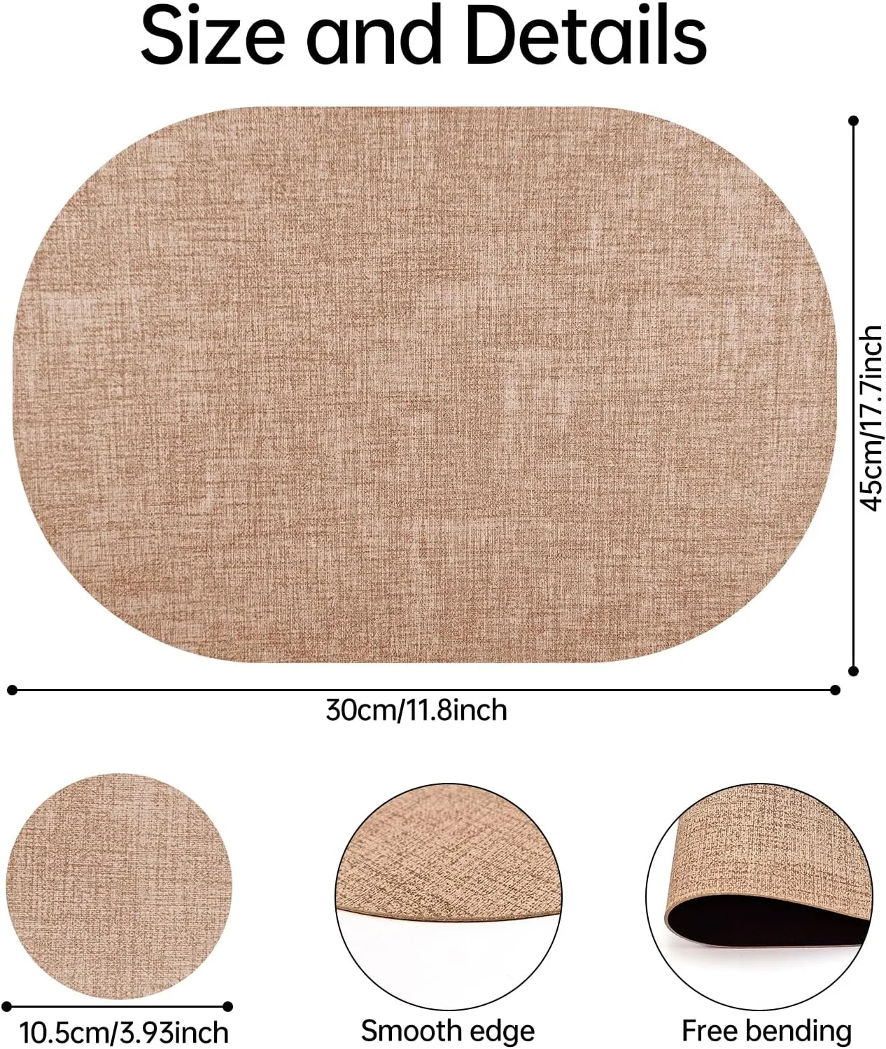 Faux Leather Placemats Set of 6 with Matching Coasters, Dual Sided Oval Placemats, Waterproof Wipeable Heat Resistant Place Mats, Non-Slip PU Table Placemats for Dining Table Kitchen Parties