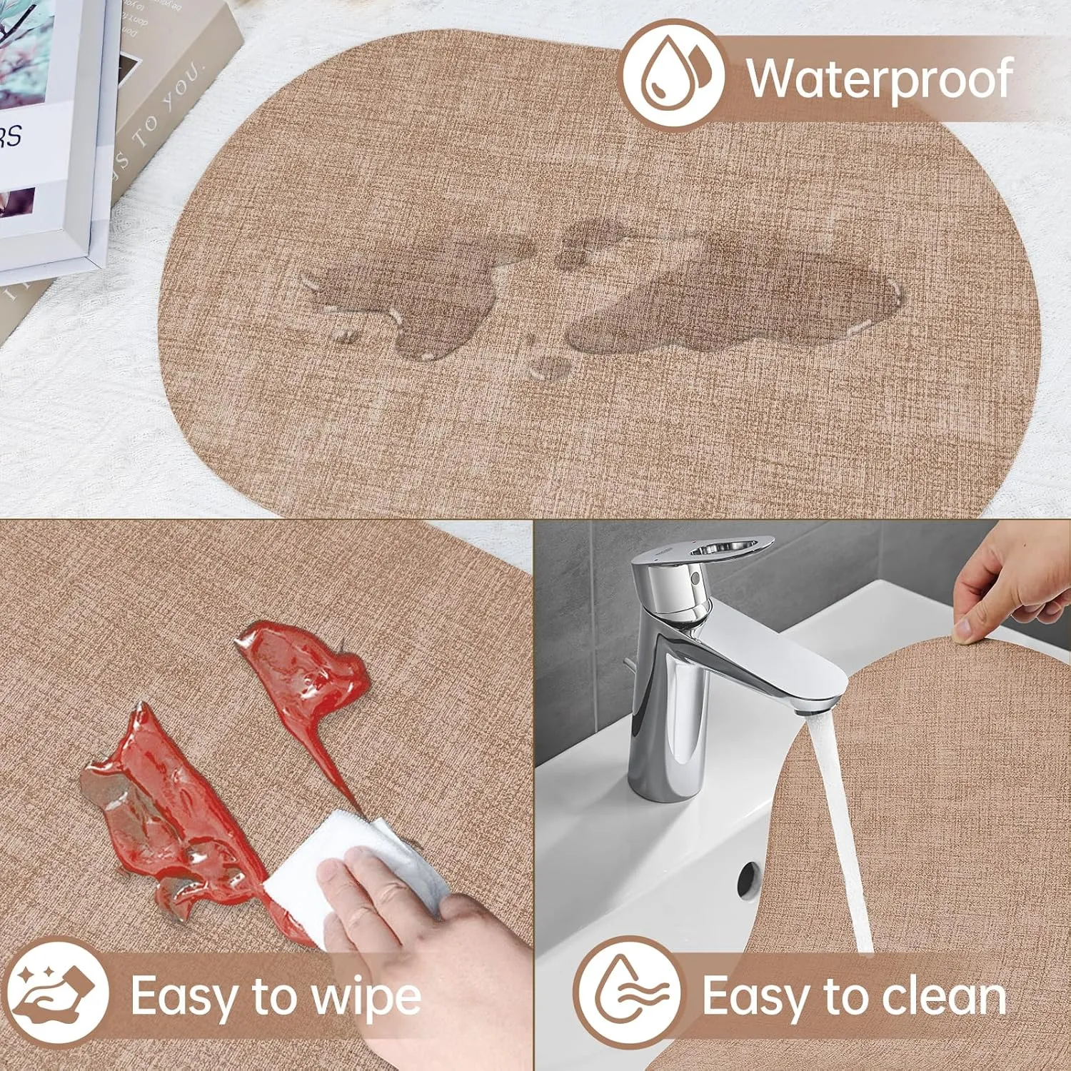 Faux Leather Placemats Set of 6 with Matching Coasters, Dual Sided Oval Placemats, Waterproof Wipeable Heat Resistant Place Mats, Non-Slip PU Table Placemats for Dining Table Kitchen Parties