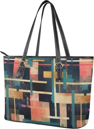 Faux Leather Tote Bag for Women, Modern Art Zipper Shoulder Bag Purses Large Capacity Casual Handbag Work, College