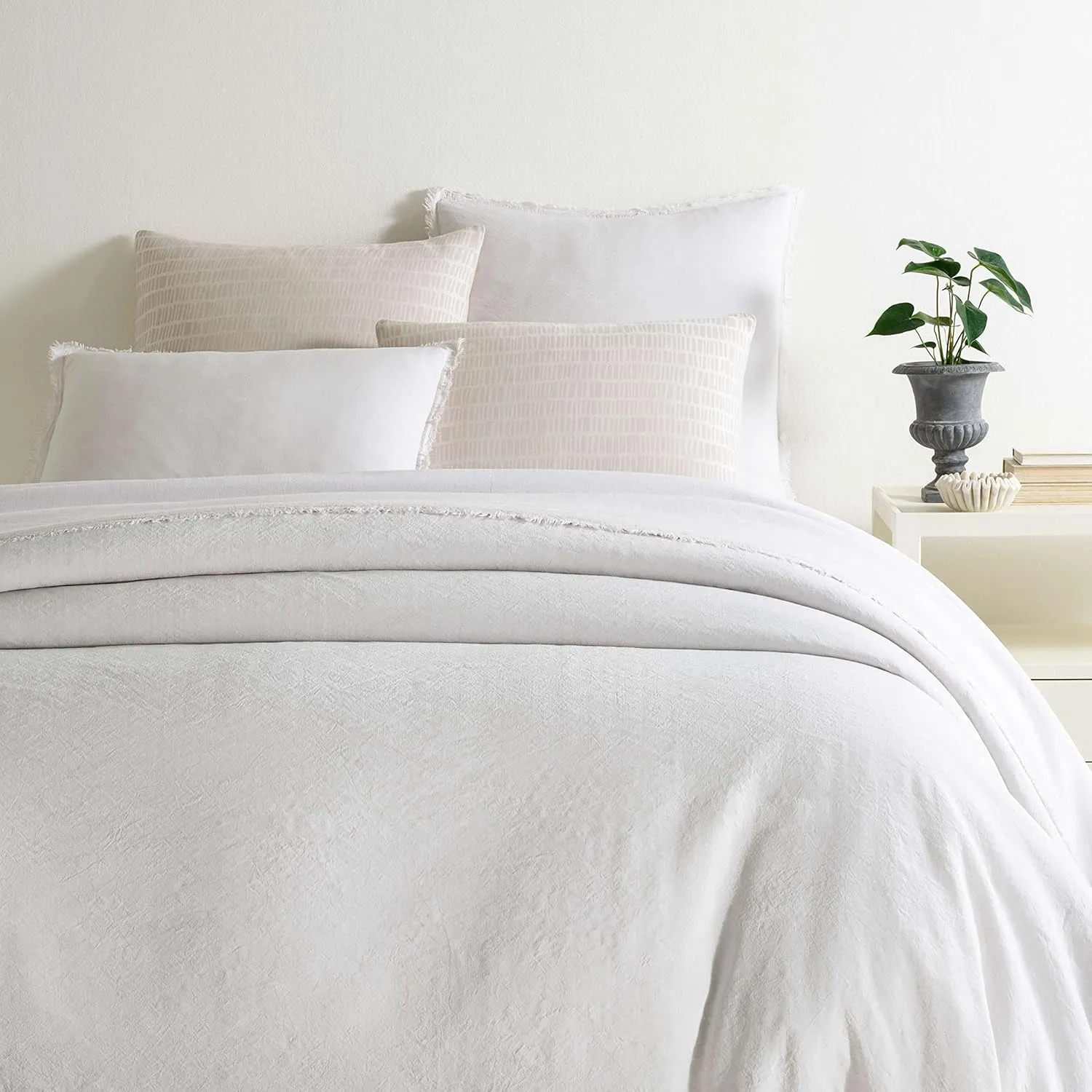 Faye Linen Plaster Duvet Cover, King Size, Neutral/Ivory Solid Pattern