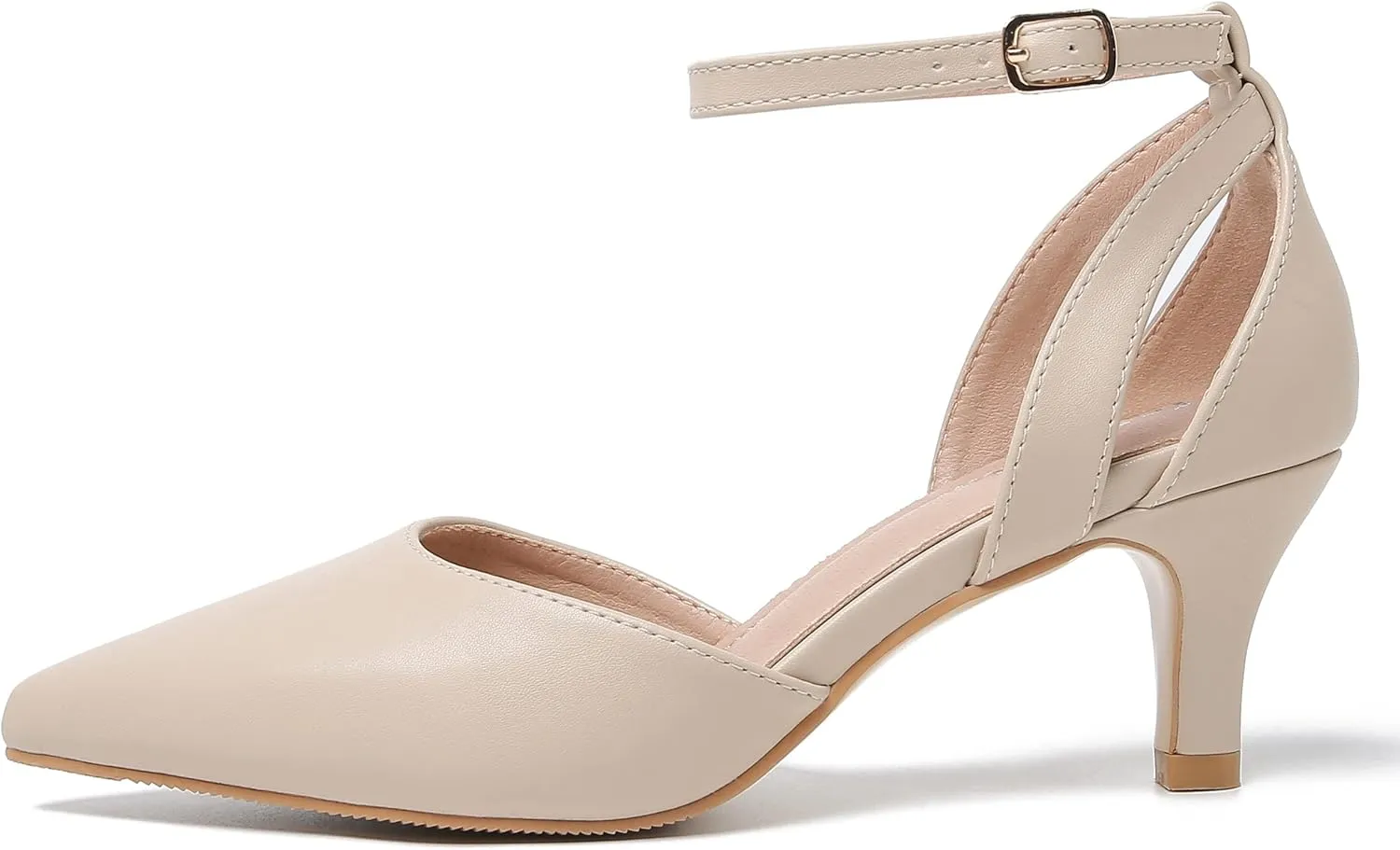 fereshte Women's Closed Pointed Toe Heels Ankle Strap Hollow Out D'Orsay Kitten Heel Dressy Pumps