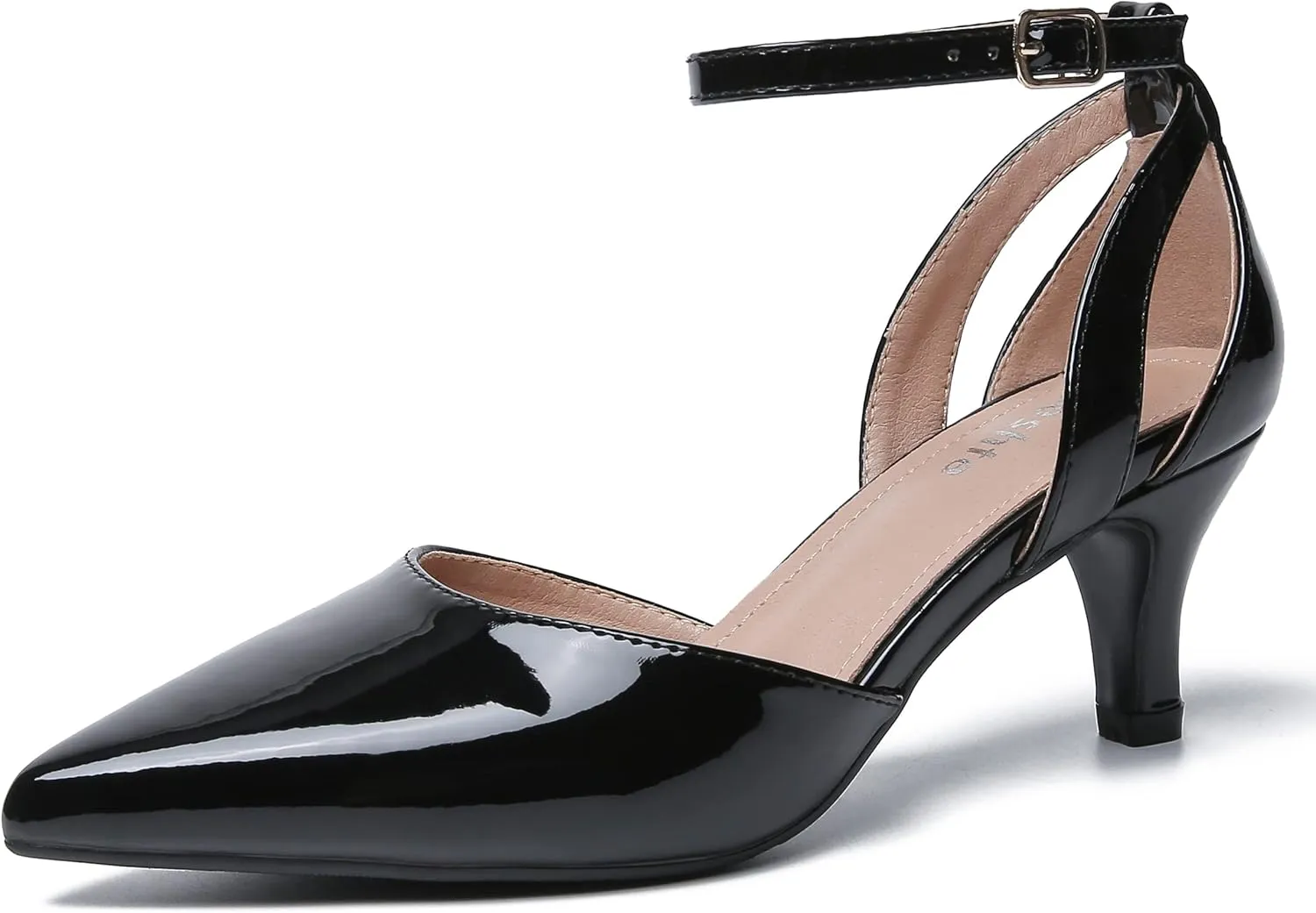 fereshte Women's Closed Pointed Toe Heels Ankle Strap Hollow Out D'Orsay Kitten Heel Dressy Pumps