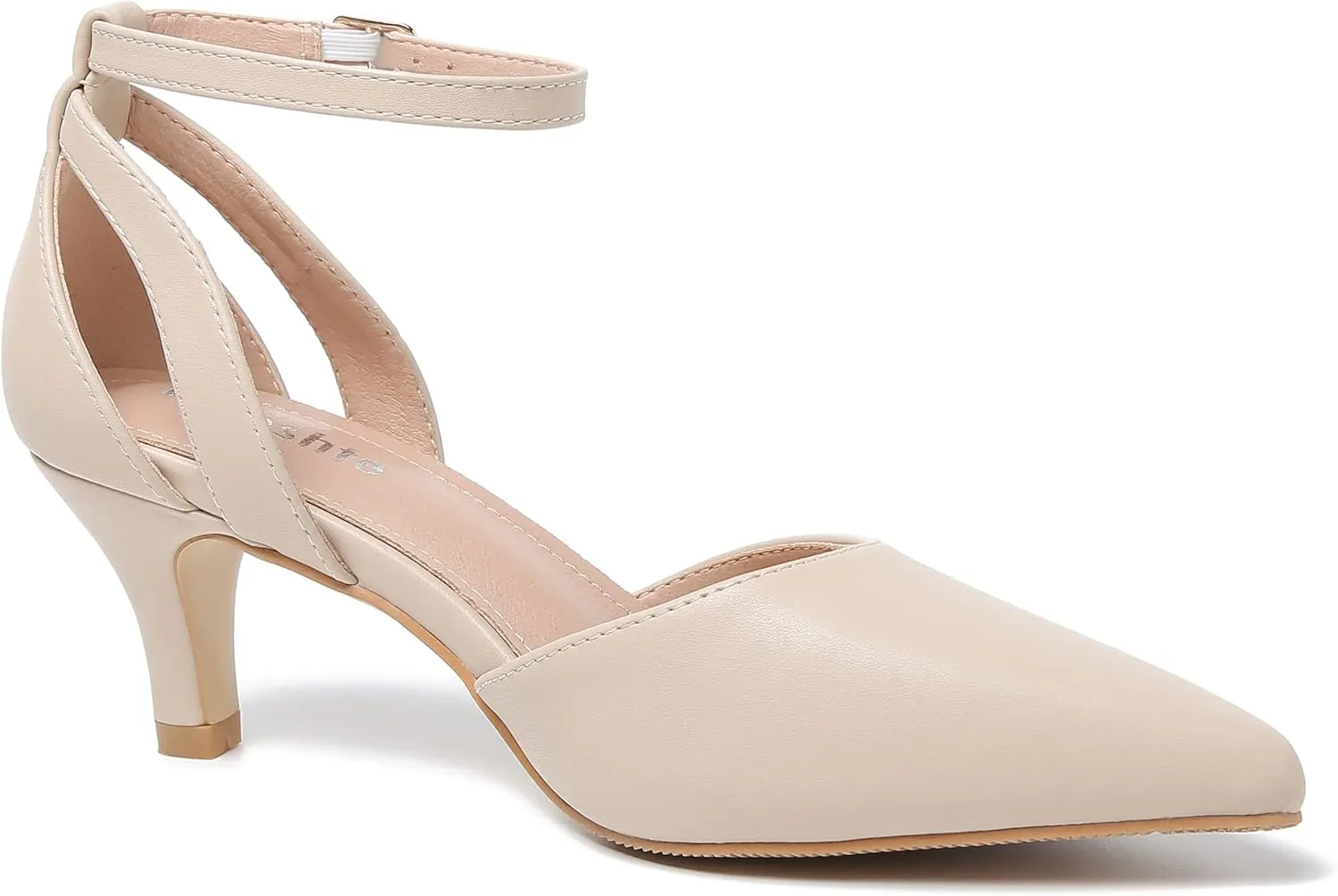 fereshte Women's Closed Pointed Toe Heels Ankle Strap Hollow Out D'Orsay Kitten Heel Dressy Pumps