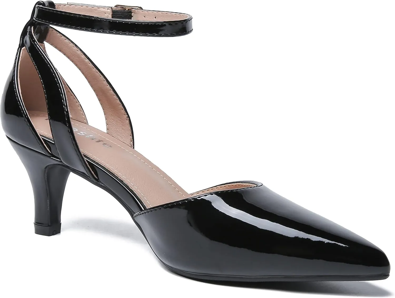 fereshte Women's Closed Pointed Toe Heels Ankle Strap Hollow Out D'Orsay Kitten Heel Dressy Pumps