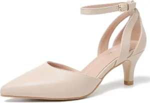 fereshte Women's Closed Pointed Toe Heels Ankle Strap Hollow Out D'Orsay Kitten Heel Dressy Pumps