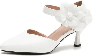 fereshte Women's Wedding Evening Party Flower Kitten Heels Pumps Ankle Strap Dress Shoes