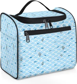 Fish Scale Blue Toiletry Bag Hanging Travel Organizer for Men and Women Mermaid Scale Makeup Cosmetic Case for Toiletries Accessories Water-resistant Bathroom Dopp Kit Shaving Bag
