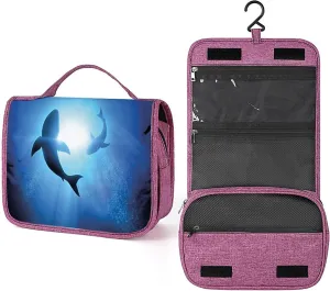 Fish,Toiletry Bag for Women,Underwater World with Fish,Water-resistant Hanging Bathroom Travel Makeup Organizer,Cosmetic Case Traveling for Full Accessories,Blue