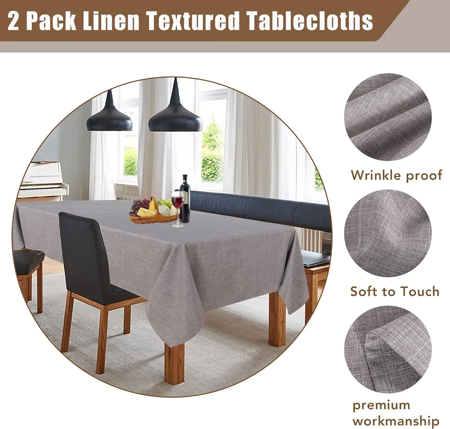 Fitable Linen Textured Square Tablecloths 2 Pack, Washable Fabric Table Clothes for 4 Ft Card Table/Coffee Table, Holiday Table Covers for Kitchen Dining, Party, Farmhouse (Stone, 54 x 54 Inch)