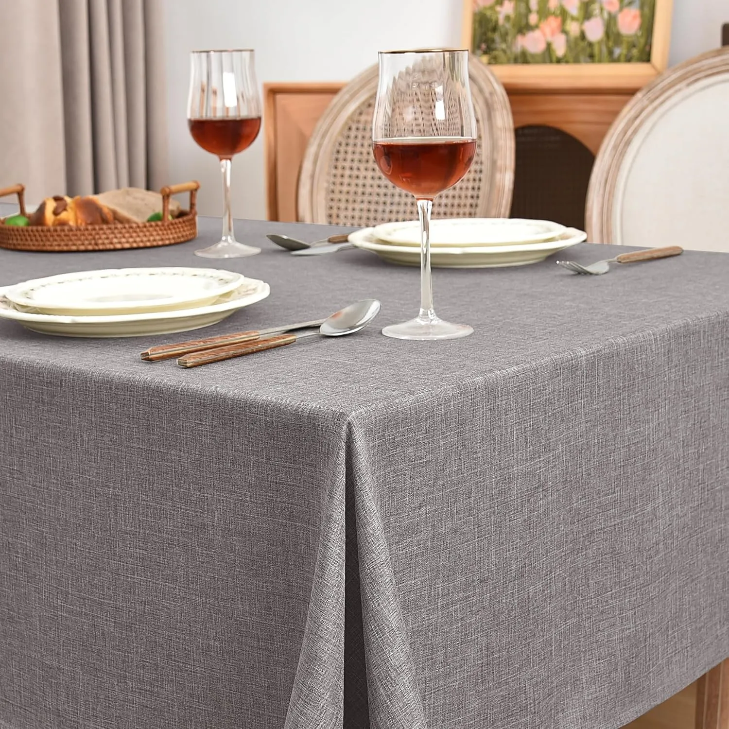 Fitable Linen Textured Square Tablecloths 2 Pack, Washable Fabric Table Clothes for 4 Ft Card Table/Coffee Table, Holiday Table Covers for Kitchen Dining, Party, Farmhouse (Stone, 54 x 54 Inch)