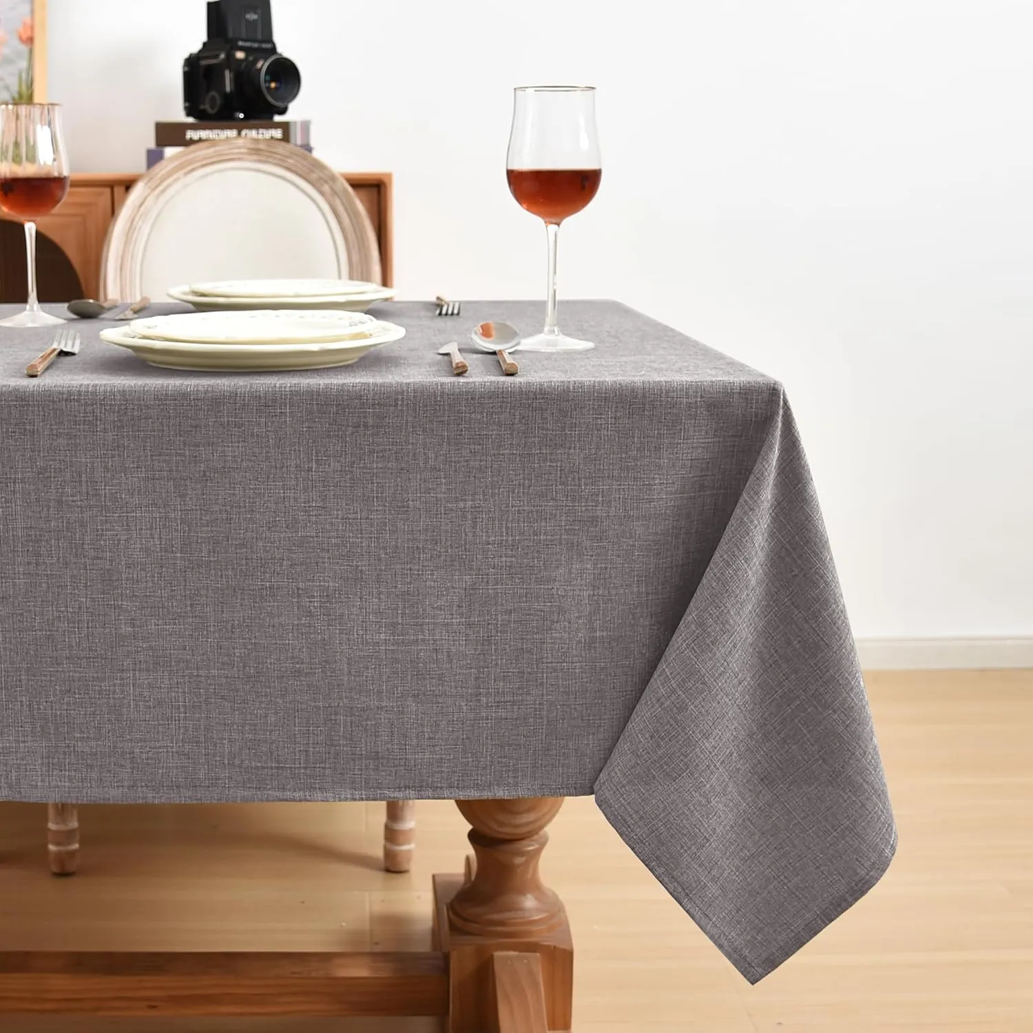 Fitable Linen Textured Square Tablecloths 2 Pack, Washable Fabric Table Clothes for 4 Ft Card Table/Coffee Table, Holiday Table Covers for Kitchen Dining, Party, Farmhouse (Stone, 54 x 54 Inch)