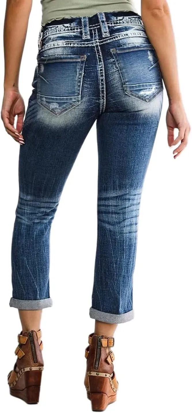 Flamingals Women's Denim Capri Jeans for Women Mid Rise Skinny Capri Pants