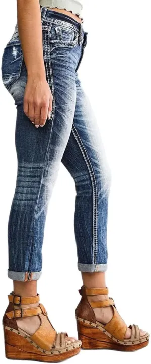 Flamingals Women's Denim Capri Jeans for Women Mid Rise Skinny Capri Pants