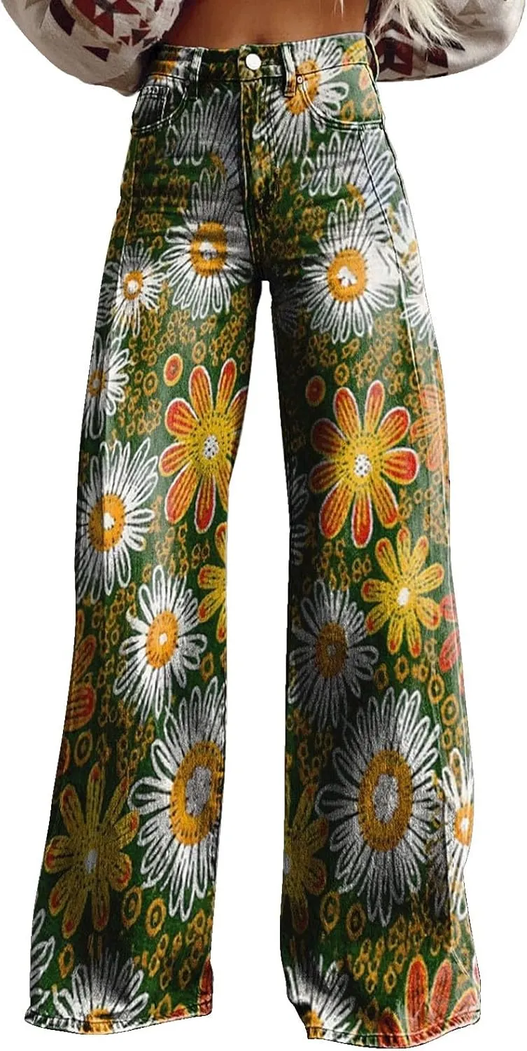 Flare Jeans for Women 2025 Wide Leg Casual Baggy Denim Pants Plus Size High Waist Straight Leg Bell Bottom Trousers