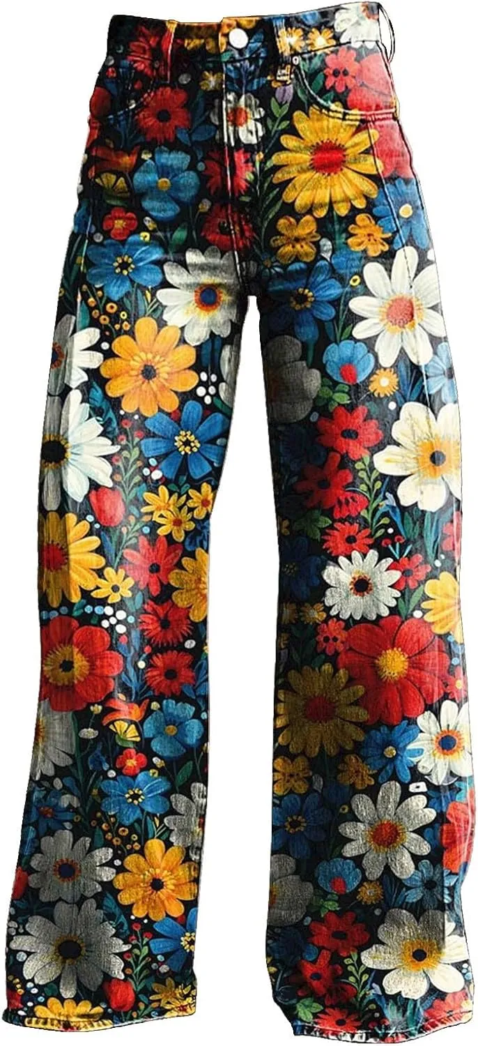 Flare Jeans for Women 2025 Wide Leg Casual Baggy Denim Pants Plus Size High Waist Straight Leg Bell Bottom Trousers