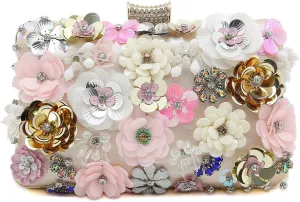Floral Evening Bag for Women Embroidery Beaded Clutch Purses Vintage Pearl Evening Handbags Elegant Crossbody Shoulder Bag