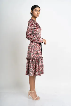 Floral Grey Ruffled Velvet Dress