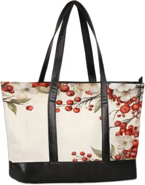 Flowery Berry Laptop Tote Bag for Women Lightweight Work Purse with Multiple Compartments Fits 13-15.6 Inch Laptop Tablet Shoulder Bag for Office Travel Daily Use