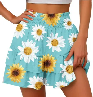 Flowy Shorts for Women Casual High Waist Floral Print Skorts Ruffle Mini Skirts Butterfly Soft Summer Boho Shorts