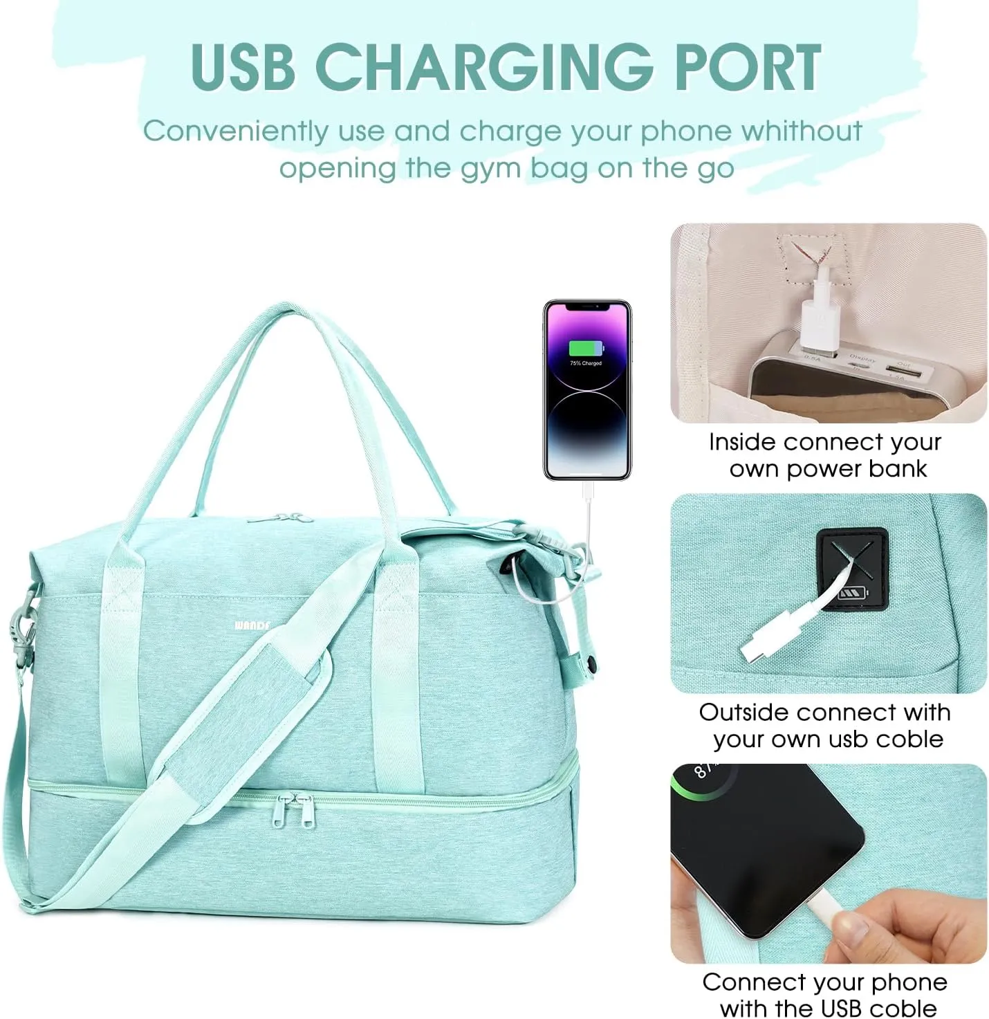 For Spirit Airlines 18x14x8 Personal Item Bag Underseat Carry On Bag with Wet Pocket & Shoe Compartment & USB Charging Port