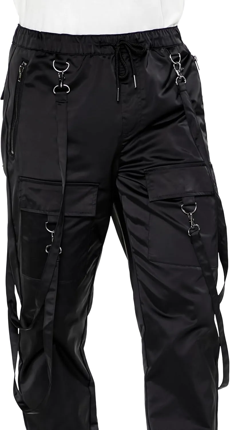 Forever 21 Men's Satin Drawstring Utility Strap Pants