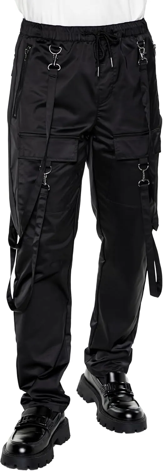 Forever 21 Men's Satin Drawstring Utility Strap Pants