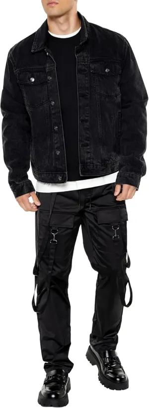 Forever 21 Men's Satin Drawstring Utility Strap Pants