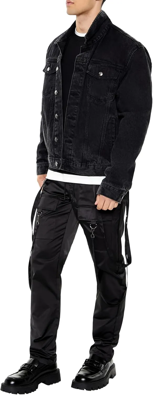 Forever 21 Men's Satin Drawstring Utility Strap Pants